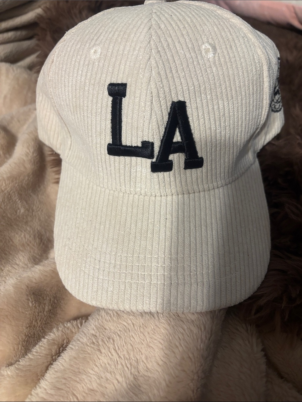 Cream Corduroy LA Baseball Cap